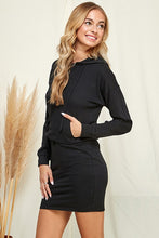Black Solid Hoodie Midi Dress