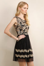 Golden Leaf Embroidered Mesh Short Dress