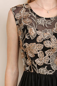 Golden Leaf Embroidered Mesh Short Dress