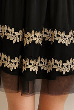 Golden Leaf Embroidered Mesh Short Dress