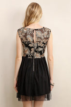 Golden Leaf Embroidered Mesh Short Dress