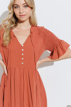 Rust V Neck Button Up Midi Dress With Self Tie