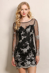 Floral See-Through Long Sleeve Mesh Dress