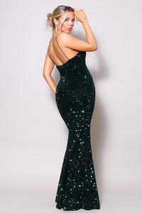 Hunter Green Just Like Marilyn Teddy Velvet Sequins Maxi Dress
