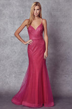 Petunia Glitter Mesh Fitted Evening Prom Gown