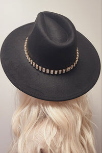 Black Rhinestone Trim Panama Fashion Hat Fedora Hat