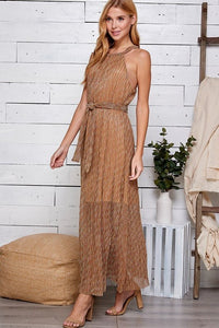Multi Brown Multi Color Halter Neck Maxi Dress