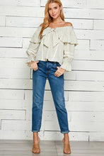 Ivory Floral Print Tie Detailed Off Shoulder Top