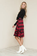 Black/Red Plaid And Solid Rib Matched Dress