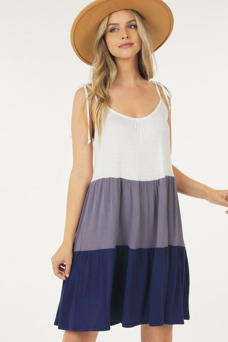 Grey Sleeveless Color Block Dress