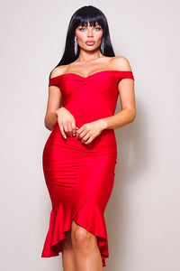 Red The Night We Met Off Shoulder Dress