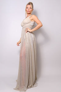 Gold Sleeveless Deep V Glitter Ice Queen Maxi Dress