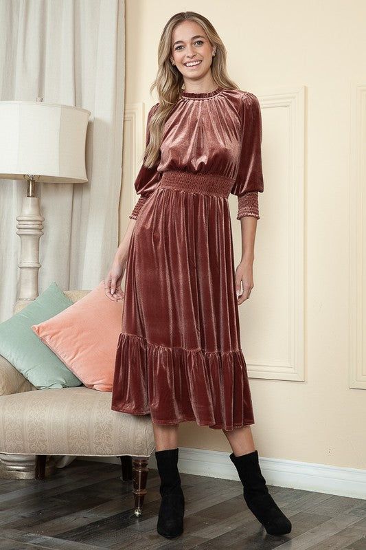 knee length dresses for ladies Mother of The Bride Long Flutter Sleeve Velvet Gown