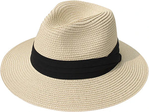 Khaki Summer Banding Beach Straw Sunhat