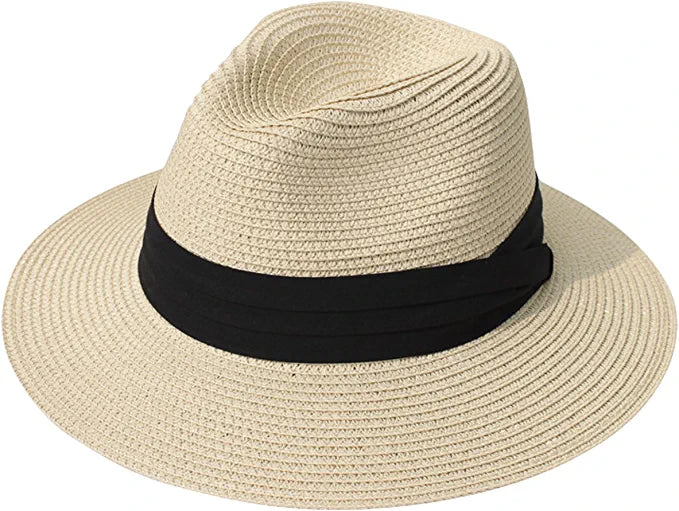 Khaki Summer Banding Beach Straw Sunhat