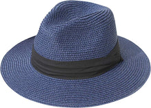 Dark Blue Summer Banding Beach Straw Sunhat
