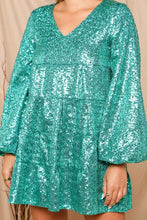 Green Sequin Tiered Mini Dress