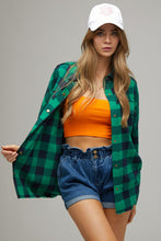 Green Plaid Embroidered Patch Button Down Jacket