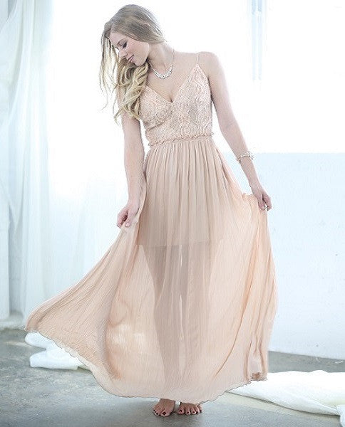 Biege Lace Top Chiffon Dress