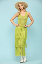 Sage Knit Layered Fringe Long Dress