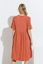 Rust V Neck Button Up Midi Dress With Self Tie
