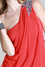 One Shoulder Draped Jeweled Dress