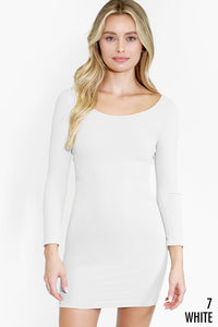 White 3/4 Sleeve Scoop Neck Dress