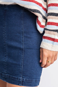 Dark Blue High Waist Panel Denim Skirt