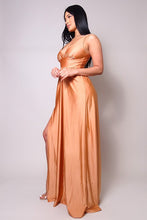 Macchiato Sleeveless Deep V Side Slit Maxi Gown