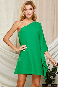 Green Summer One-shoulder Dress