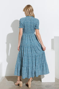 Teal Smocked Bodice Tiered Maxi Dress