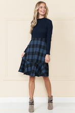 Navy Plaid And Solid Rib Matched Dress