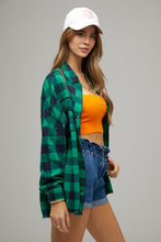 Green Plaid Embroidered Patch Button Down Jacket