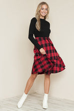 Black/Red Plaid And Solid Rib Matched Dress