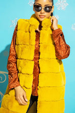 Mustard Long Furry Tiered High Neck Puffer Vest