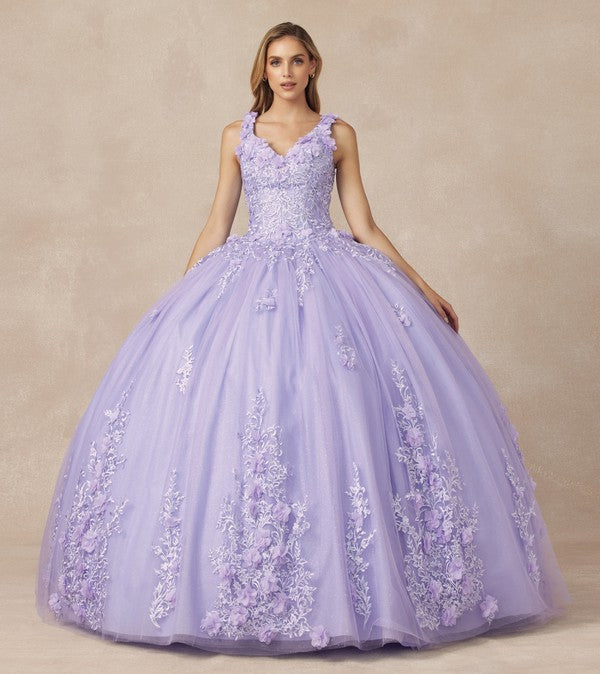 Purple Floral Applique Quinceanera Ball Gown With 3d Flow Aquarius Brand Purple Floral Applique Quinceanera Ball Gown With 3d Flow Aquarius Brand