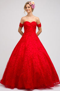Red Arm Bands With Embroidered Lace Ball Gown