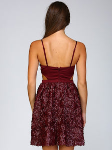 Burgundy Rosette Faux Leather Cutout Dress