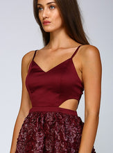 Burgundy Rosette Faux Leather Cutout Dress