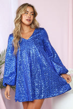 Blue Festive Sequin Babydoll Mini Dress