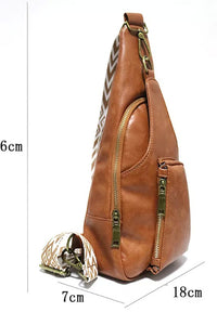 Light Brown Tear Drop Shape Pu Leather Sling Bags Aztec Strap