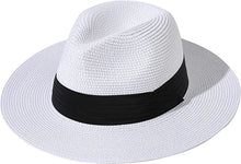 White Summer Banding Beach Straw Sunhat