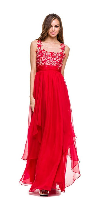 Red Lace Applique Evening Dress