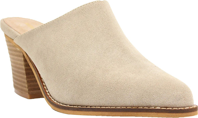 Suede Taupe Arider Girl SISSY Pointed Toe Block Heel Mules