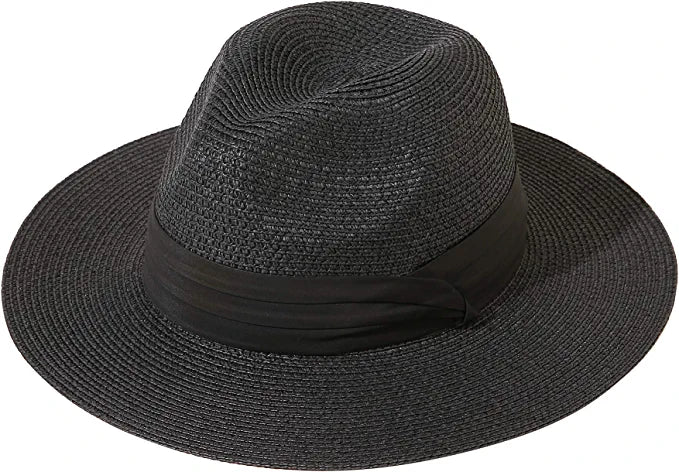 Black Summer Banding Beach Straw Sunhat