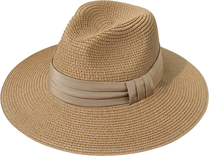 B- Brown Summer Banding Beach Straw Sunhat