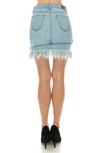 Light Blue Denim Tulip Skirt & Frayed Hem