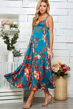 Teal Multi Ring Detailed Tiered Print Dress