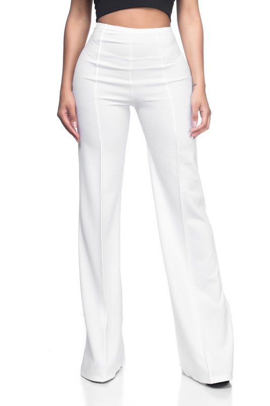 White Rust Solid, Full Length Pants In A Flare Style With A High Waist, And Wide Legs