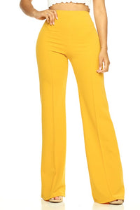 Light Yellow Solid, Full Length Pants In A Flare Style With A High Waist, And Wide Legs